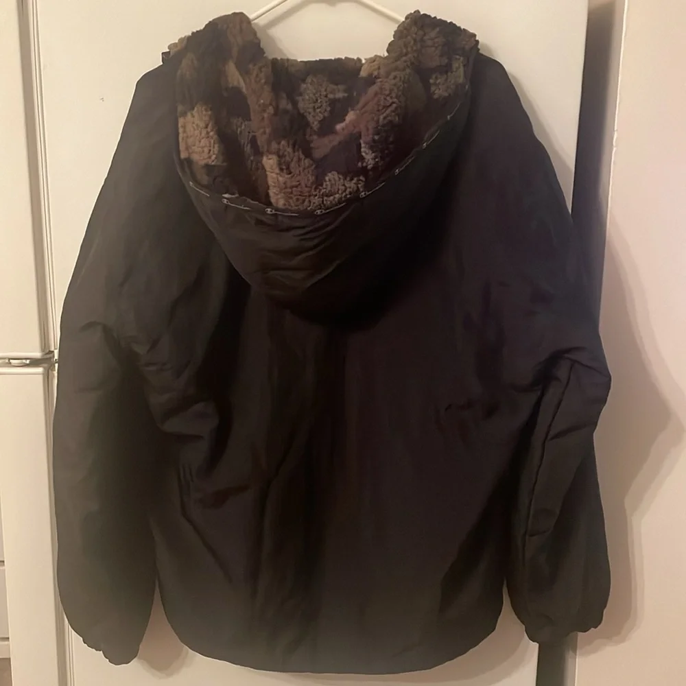 CHAMPION SMALL COZY‎ HIGH PILE FLEECE ANORAK JACKET BLACK/ MESH CAMO CARGO OLIVE